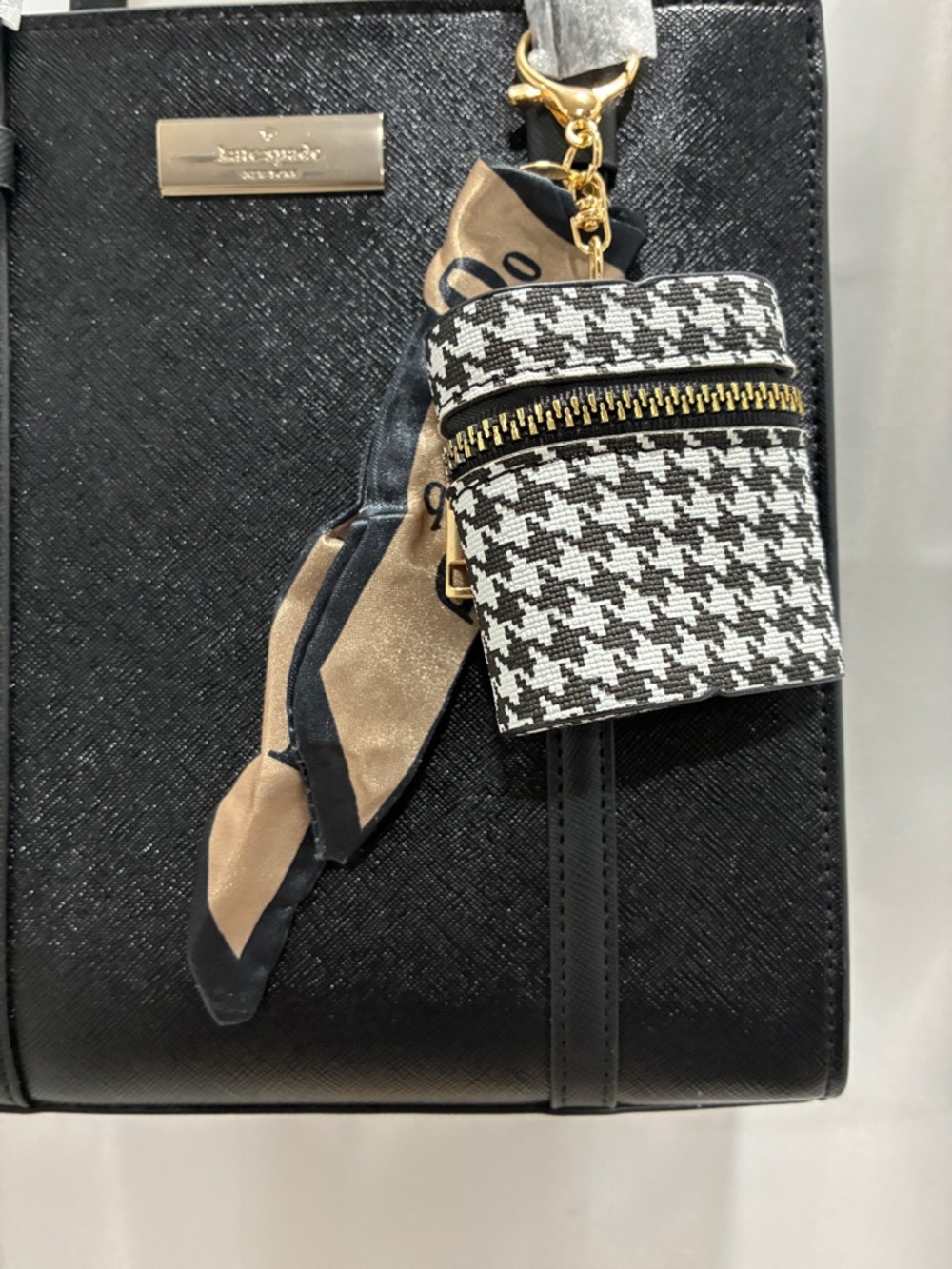 CHECKER PLAID  Charm and Gold Hardware Purse Charm.NWT